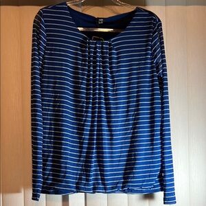 Avenue Ruched Blue and Black Blouse